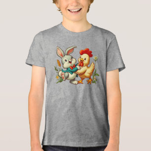 Cute, vintage cartoon Chicken & Rabbit Tri-Blend Shirt