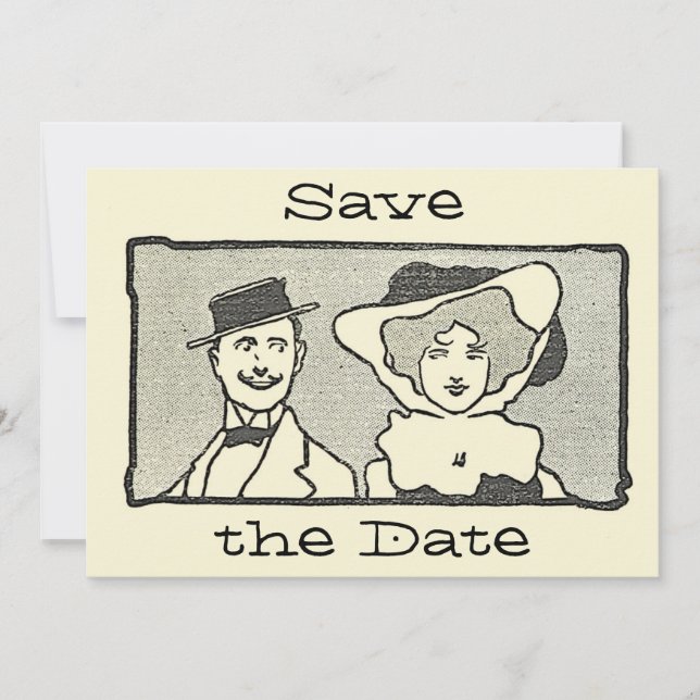 Cute Vintage Cartoon Couple Save the Date   Card (Front)