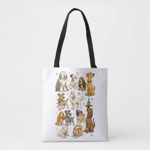 Cute Vintage Cartoon Dog Breeds Clipart Collection Tote Bag