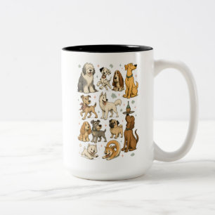 Cute Vintage Cartoon Dog Breeds Clipart Collection Two-Tone Coffee Mug