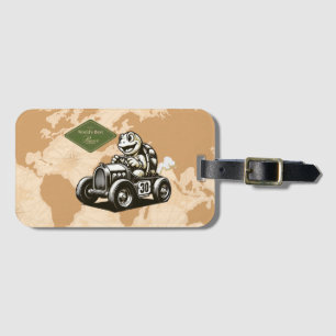 Cute vintage cartoon turtle racer Tri-Blend shirts Luggage Tag