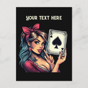 Cute vintage Casino girl add message poker Postcard