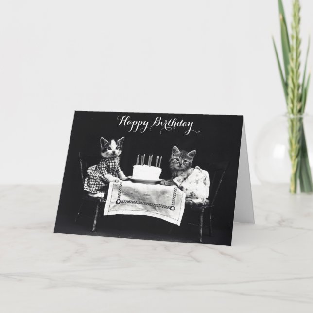 Cute Vintage Cat Birthday Party Card (Front)
