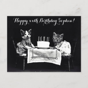 Cute Vintage Cat Birthday Party Postcard