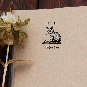 Cute Vintage Cat Custom Book Ex Libris Self-inking Stamp