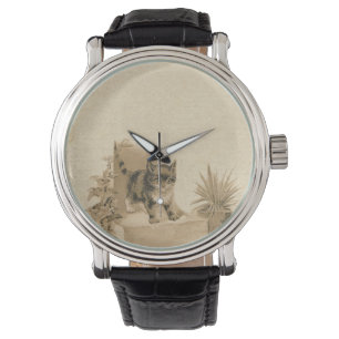 Cute Vintage Cat Drawing Antique French Card Watch
