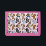 Cute Vintage Cat Drawing Pattern Tri-fold Wallet<br><div class="desc">This cute cat pattern shows eight different cats and kittens in various poses, all coloured in shades of orange, grey, blue, brown and cream. Two cats sit in front of a bowl. One lounges. One sits and stares. One licks its paw. And the other three are playing. All these adorable...</div>