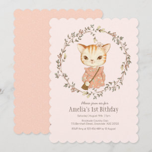 Cute Vintage Cat Girls Birthday Invitation
