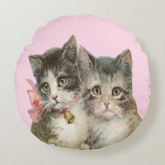 Cute Vintage Cat Kitten Round Cushion