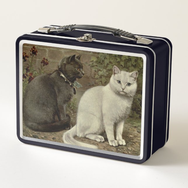 cute vintage cat lovers metal lunch box (Front)