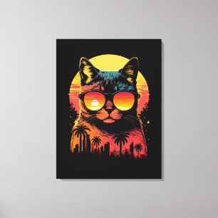 Cute Vintage Cat wearing Glasses in Sunset Summer Canvas Print