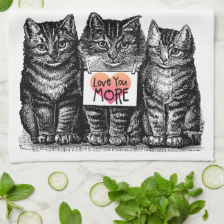 Cute Vintage Cats "Love You More" White Towel