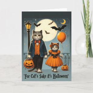 Cute Vintage Cats Trick or Treating Halloween Holiday Card