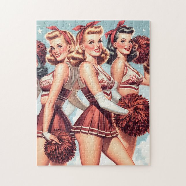 Cute Vintage Cheerleaders Jigsaw Puzzle (Vertical)