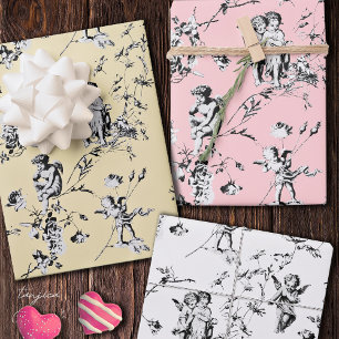 Cute Vintage Cherub Cupid Angels Floral Toile  Wrapping Paper Sheet