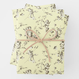 Cute Vintage Cherub Cupid Angels Floral Toile  Wrapping Paper Sheet