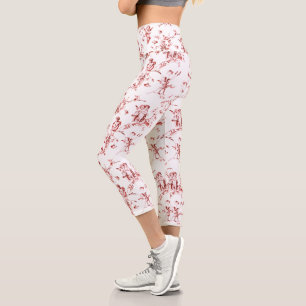 Cute Vintage Cherub Cupid Angels Flowers Red Toile Capri Leggings