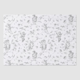Cute Vintage Cherub Cupid Angels Grey Floral Toile Tissue Paper