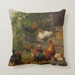 Cute Vintage chickens and roosters decor pillow