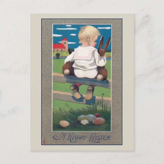 Cute Vintage Child with Easter Bunnies Postcard (Front)