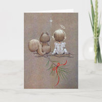 Cute Vintage Christmas Angel and Squirrel