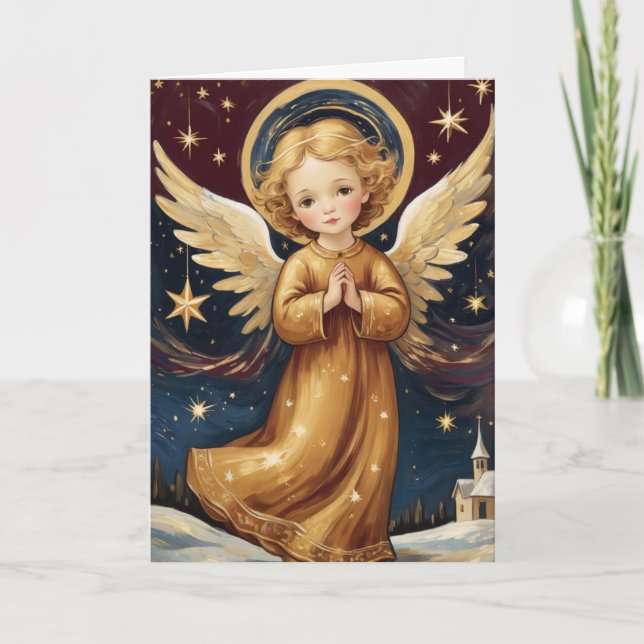 Cute Vintage Christmas Angel Custom Message Holiday Card (Front)