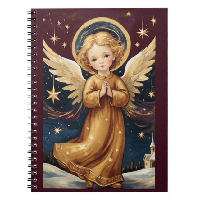 Cute Vintage Christmas Angel Notebook (Front)