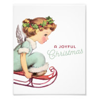 Cute Vintage Christmas Angel on Sled Wall Art