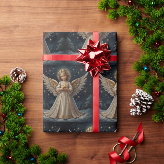 Cute Vintage Christmas Angel Wrapping Paper (Holiday Gift)