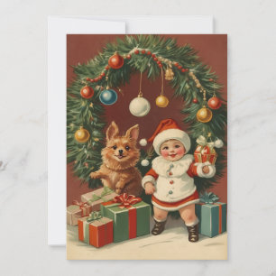 Cute Vintage Christmas Baby and Puppy  Holiday Card