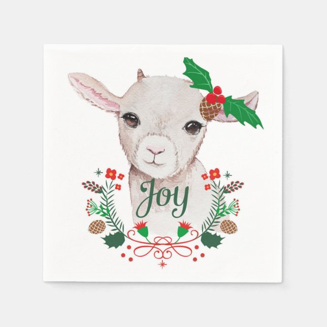 Cute Vintage Christmas Baby Goat - Joy Napkin (Front)