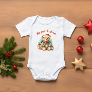Cute Vintage Christmas Bear Baby Bodysuit