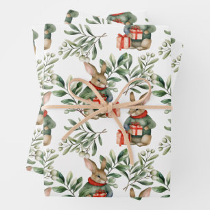 Cute Vintage Christmas Bunny Wrapping Paper