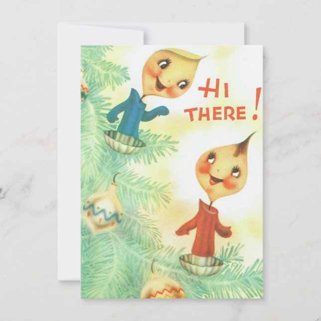 Cute Vintage Christmas Candles Saying Hi Holiday Card (Front)