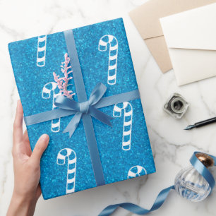 Cute Vintage Christmas Candy Cane Glitter Holiday  Wrapping Paper