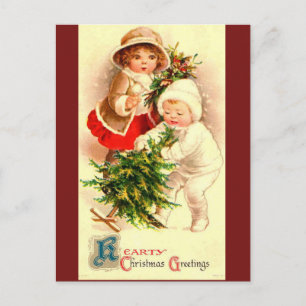 Cute Vintage Christmas Children Image on Postcard