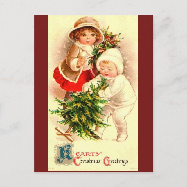 Cute Vintage Christmas Children Image on Postcard (Front)
