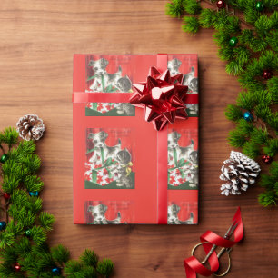 Cute Vintage Christmas Dog And Cat With Present Wrapping Paper