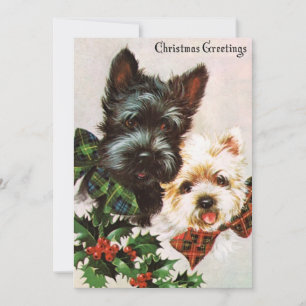 Cute Vintage Christmas Dogs Holiday Card