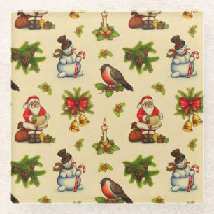Cute Vintage Christmas Elements Glass Coaster