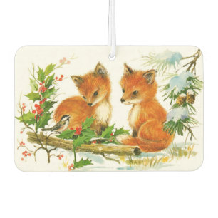 Cute Vintage Christmas Foxes Car Air Freshener