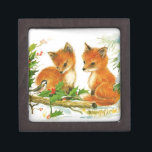 Cute Vintage Christmas Foxes Gift Box<br><div class="desc">Original vintage retro illustration of cute little foxes at Christmas.</div>