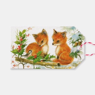 Cute Vintage Christmas Foxes Gift Tags