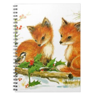 Cute Vintage Christmas Foxes Notebook