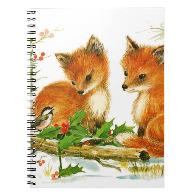 Cute Vintage Christmas Foxes Notebook (Front)