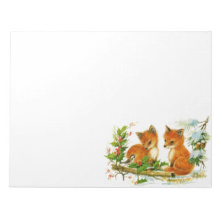 Cute Vintage Christmas Foxes Notepad