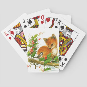 Cute Vintage Christmas Foxes Playing Cards