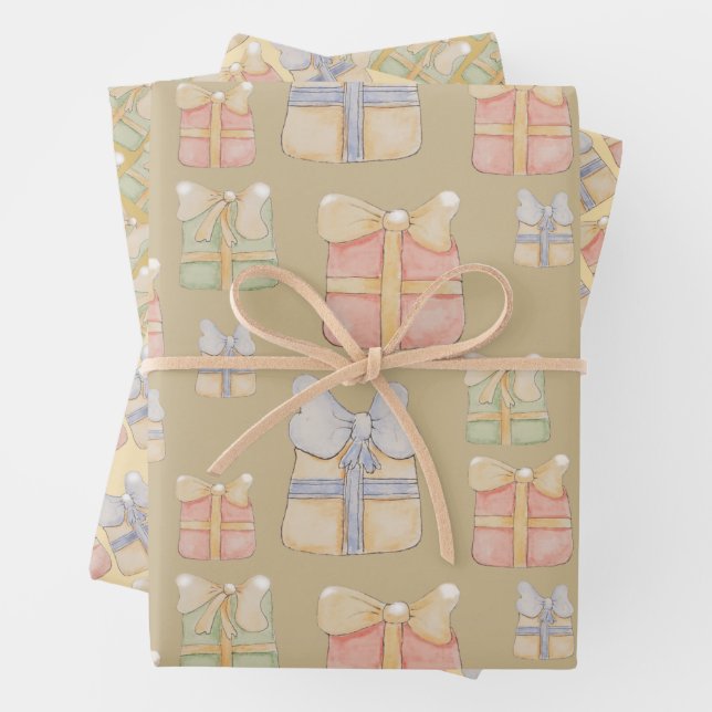 Cute Vintage Christmas Gifts Hand-painted Wrapping Paper Sheet (In situ)