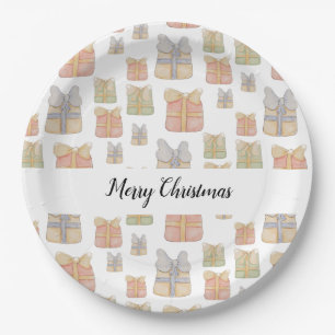 Cute Vintage Christmas Gifts Illustration Paper Plate