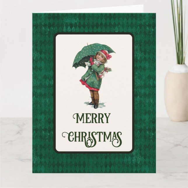 Cute Vintage Christmas Girl Holiday Card (Front)